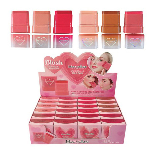 رژ لب و گونه استیکی برند موکالر تصویر جعبه و رنگ ها