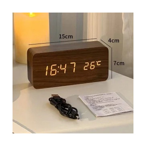 ساعت رومیزی دیجیتال طرح چوب تصویر ابعاد محصول