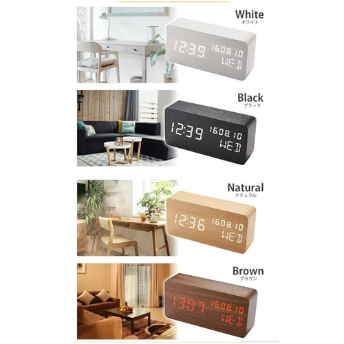 ساعت رومیزی دیجیتال طرح چوب تصویر گالری رنگ ها