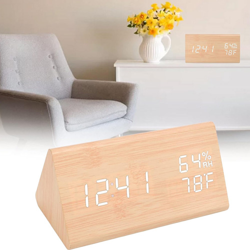 ساعت دیجیتالی رومیزی طرح چوب و مدل کاج تصویر گالری 1
