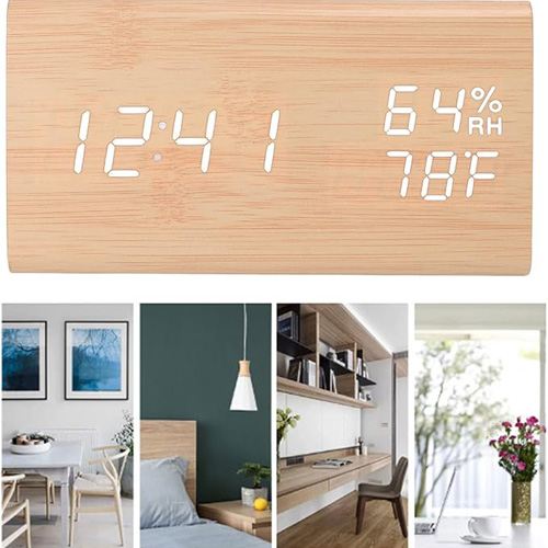 ساعت دیجیتالی رومیزی طرح چوب و مدل کاج تصویر گالری 2
