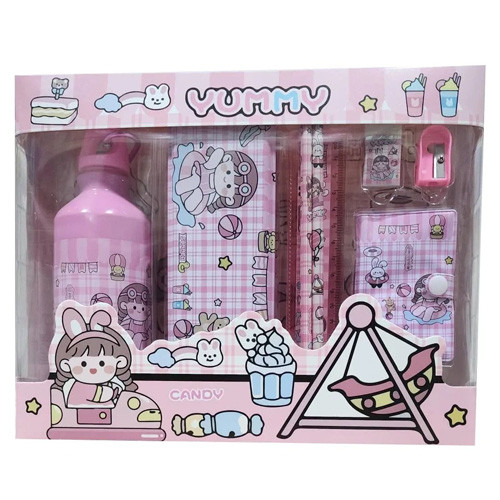 پک هدیه فانتزی لوازم التحریر رنگ صورتی