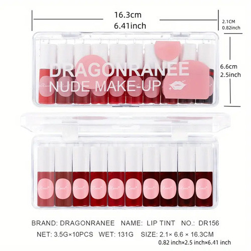 پک تینت لب 10 عددی شفاف DRAGON تصویر ابعاد