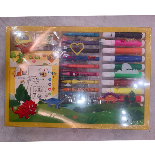 پک هدیه لوازم نقاشی و رنگ آمیزی 56 تکه زرد دایناسور ها