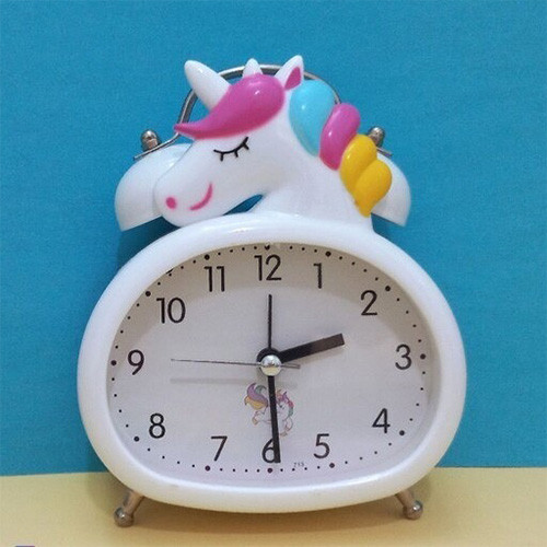 ساعت رومیزی فلزی زنگ دار طرح یونیکورن سفید