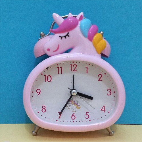 ساعت رومیزی فلزی زنگ دار طرح یونیکورن صورتی