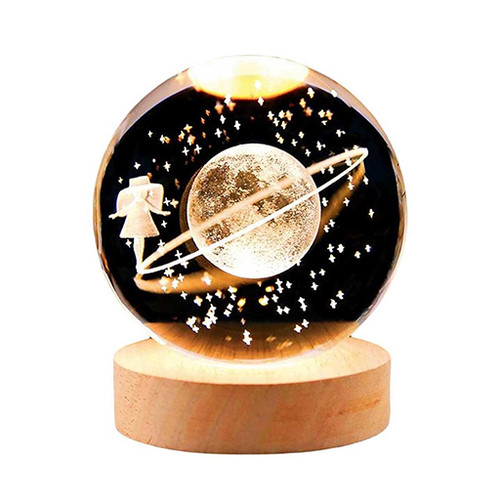 گوی کریستالی شبخواب طرح دختر و زحل قطر 8 سانتی متر شاخص