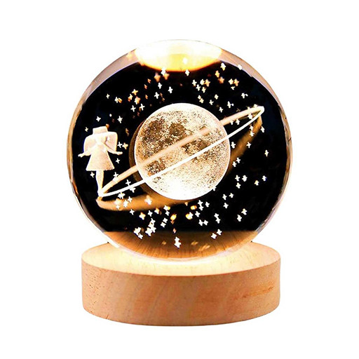 گوی کریستالی شبخواب طرح دختر و زحل قطر 8 سانتی متر شاخص