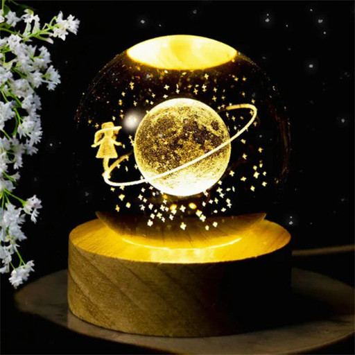 گوی کریستالی شبخواب طرح دختر و زحل قطر 8 سانتی متر گالری 1