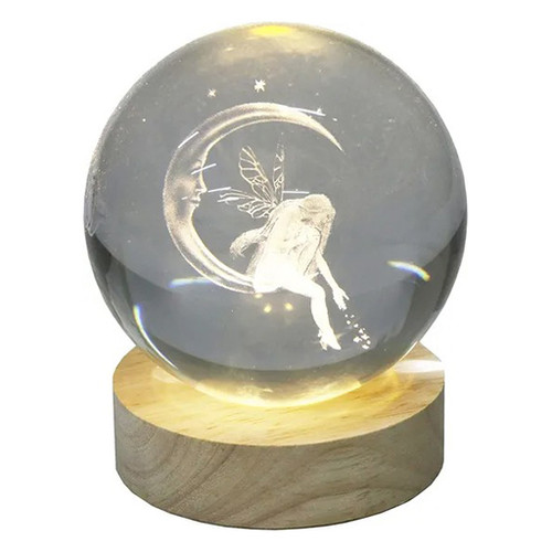 گوی کریستالی شبخواب طرح پری و ماه قطر 8 سانتی متر شاخص