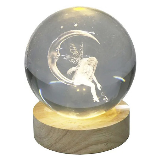 گوی کریستالی شبخواب طرح پری و ماه قطر 8 سانتی متر شاخص