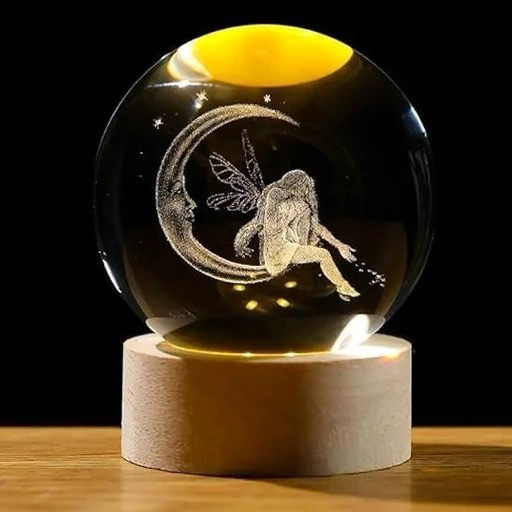 گوی کریستالی شبخواب طرح پری و ماه قطر 8 سانتی متر گالری 1