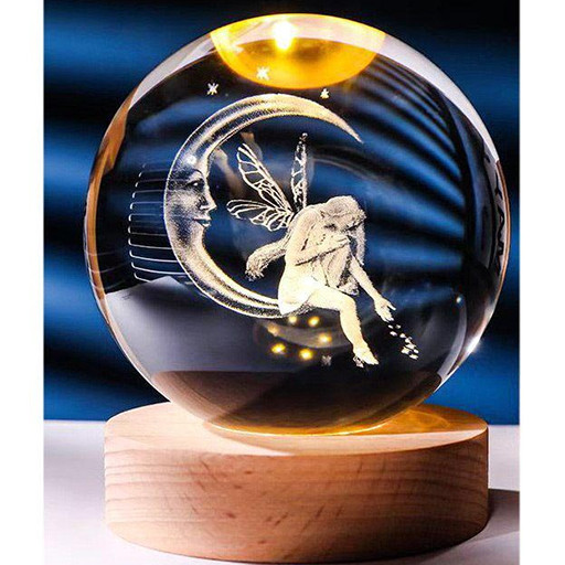 گوی کریستالی شبخواب طرح پری و ماه قطر 8 سانتی متر گالری 3