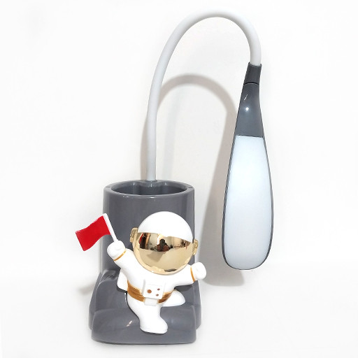 چراغ مطالعه خم شو جامدادی دار طرح فضانورد خاکستری