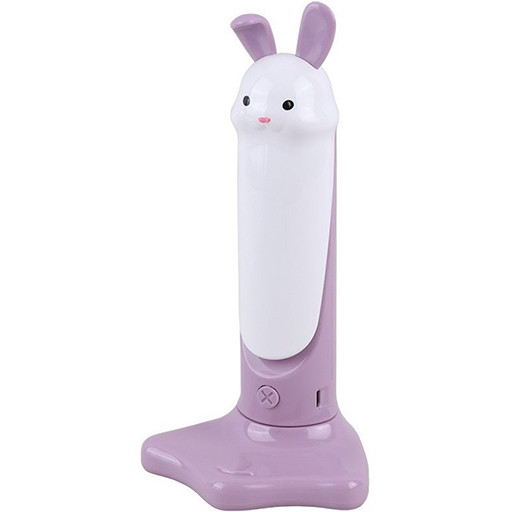 چراغ مطالعه شارژی و تاشونده با پایه نگهدارنده موبایل طرح حیوانات خرگوش بنفش